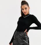 Asos Design Tall Top In Rib With Thumb Hole In Black