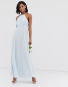 Asos Design Bridesmaid Pinny Maxi Dress With Ruched Bodice - Blue