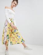Bershka Floral Culotte In Yellow - Yellow