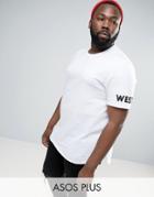 Asos Plus Longline T-shirt With Sleeve Prints - White