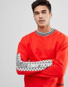 Jack & Jones Originals Long Sleeve T-shirt With Checkerboard Sleeve Print - Red