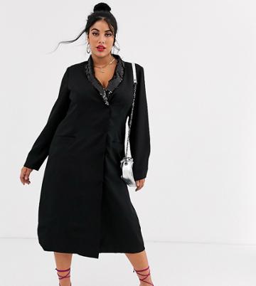 Unique21 Hero Long Sleeve Sequin Lapel Tailored Blazer Dress-black