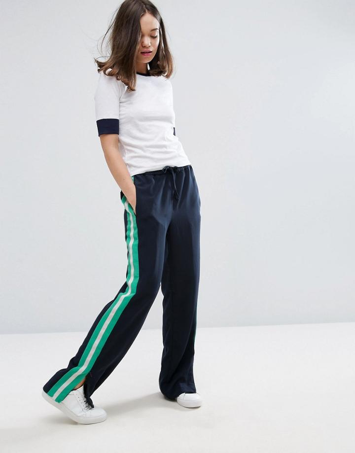 Monki Side Stripe Wide Leg Pants - Navy