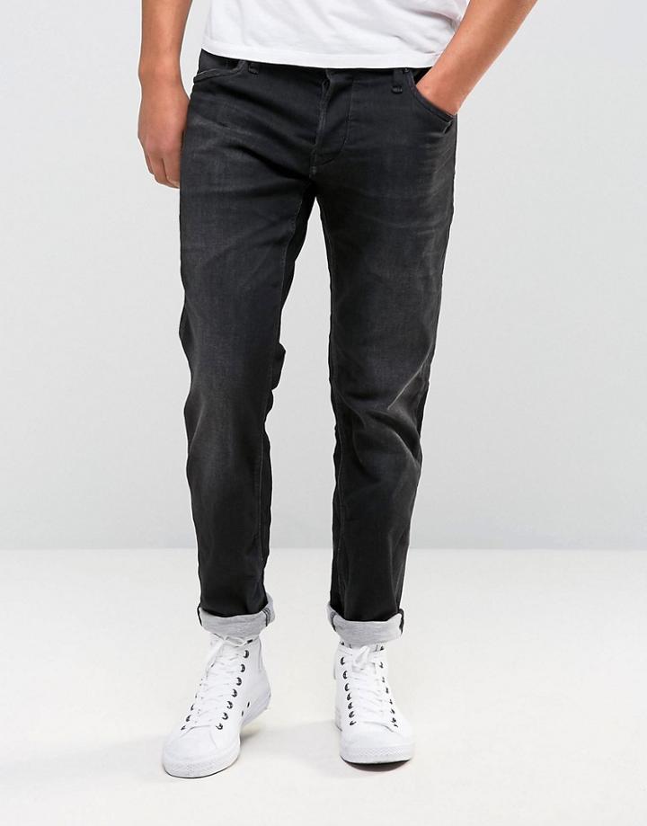 Jack & Jones Regular Fit Jeans In Treated Black Denim - Black