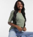 New Look Tall Acid Wash Boyfriend Tee In Khaki-green