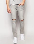 Pull & Bear Super Skinny Jeans In Gray With Knee Rips - Gray