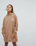 Ellesse Oversized Hoodie Dress With Washed Out Logo - Tan
