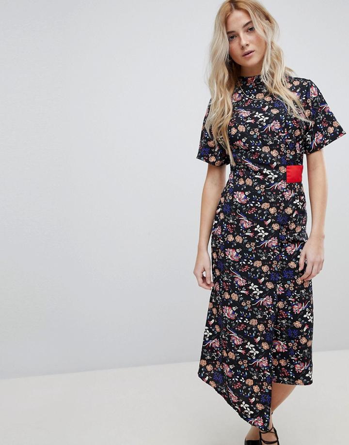 Influence High Neck Asymmetric Wrap Dress - Multi