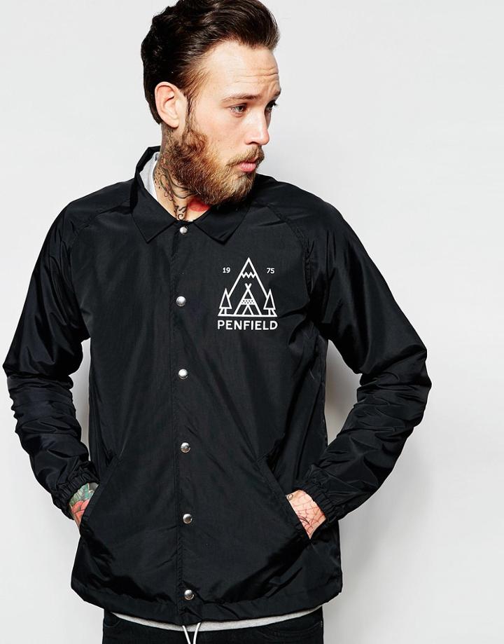 Penfield Coach Jacket With Peaks Graphic Showerproof In Black - Black