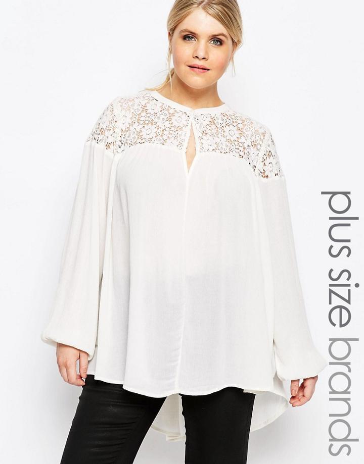 Carmakoma Lace Insert Folk Blouse - Cream