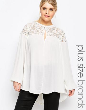Carmakoma Lace Insert Folk Blouse - Cream