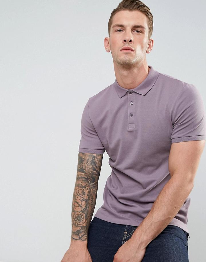 Asos Muscle Fit Pique Polo In Purple - Purple