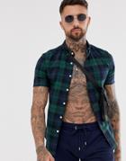 Asos Design Skinny Fit Check Shirt In Navy And Green - Navy