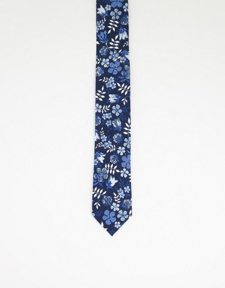 Gianni Feraud Liberty Print Floral Tie In Navy