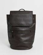 Asos Design Leather Backpack In Chocolate Brown And Front Pocket Zip