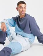 Topman Oversized Color Block Sweatshirt In Blue - Part Of A Set-blues