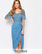 Virgos Lounge Laila Embellished Midi Dress With Thigh Split - Blue