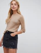 Brave Soul Zennor Crew Neck Sweater With Rib Detail - Brown