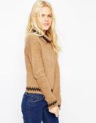 Asos Sweater In Brushed Zig Zag Pattern - Camel