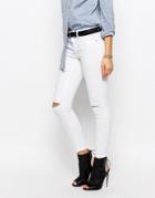J.d.y Skinny Jeans With Ripped Knees - White