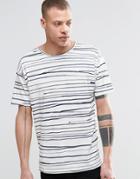 Nudie Loose T-shirt Rain Stripes Print In Off White/blue - White