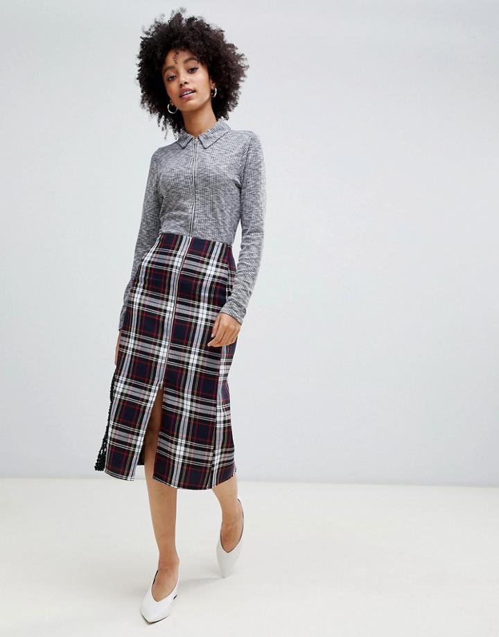 Nobody's Child Midi Skirt In Plaid With Zip Detail - Black