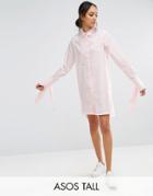 Asos Tall Cotton Shirt Dress With Oversized Cuff & Bow Detail - Pink