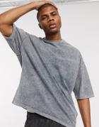 Asos Design Oversized T-shirt With Half Sleeve In Heavyweight Gray Acid Wash-grey