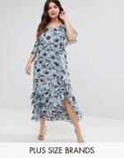 Truly You Floral Print Cold Shoulder Dress With Ruffle Hem - Multi