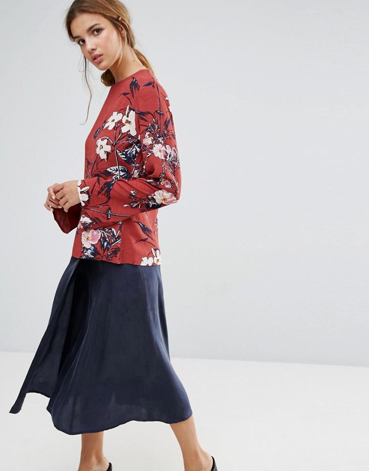 Gestuz Mary Floral Print Long Sleeved Dress - Red