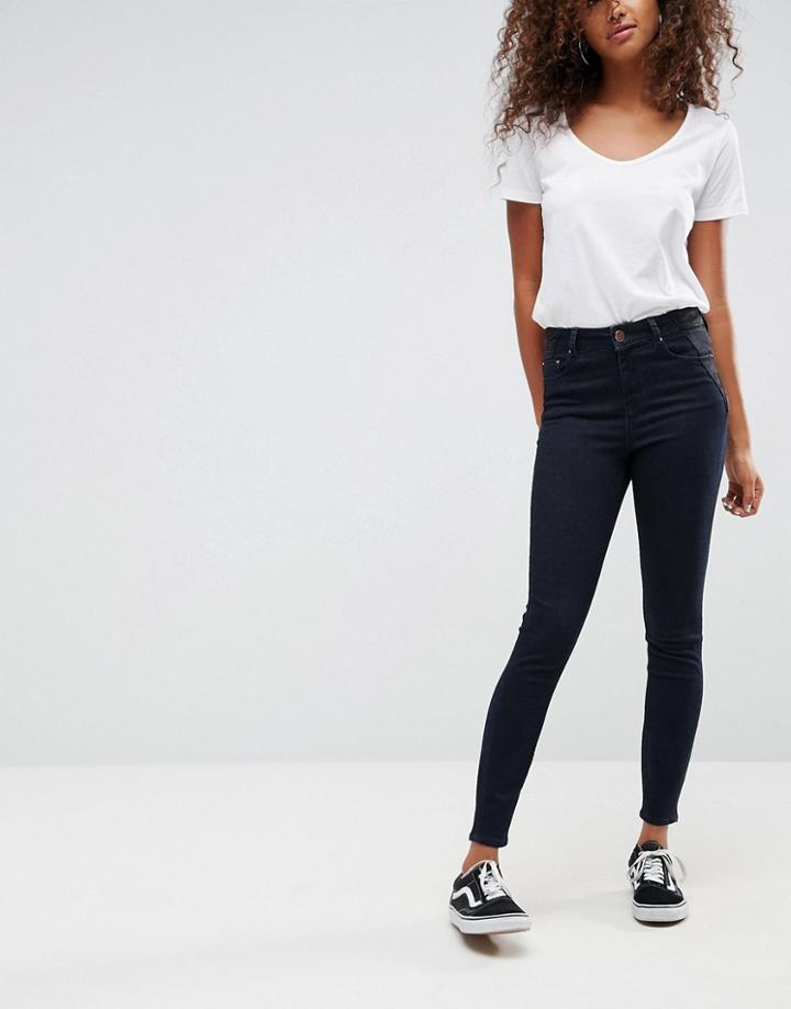 Asos Ridley High Waist Skinny Jeans In Indigo With Contrast Waistband - Blue
