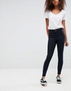 Asos Ridley High Waist Skinny Jeans In Indigo With Contrast Waistband - Blue