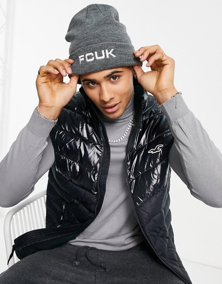 Fcuk Small Logo Beanie Hat In Gray