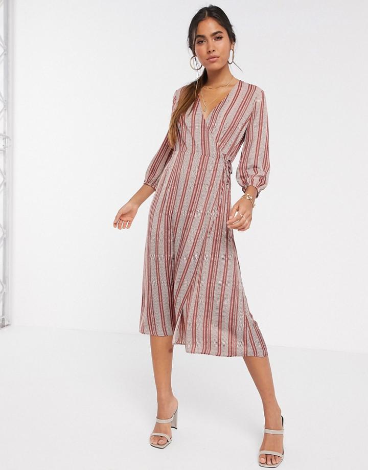 Vero Moda Wrap Midi Dress In Mixed Stripes-multi