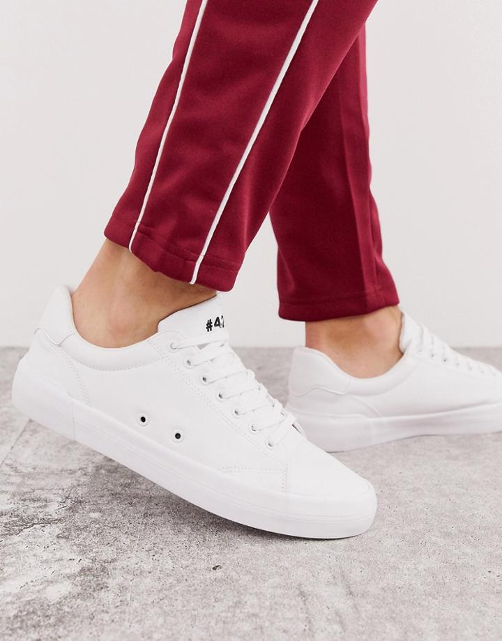 Bershka Sneaker With Text Detail In White - White