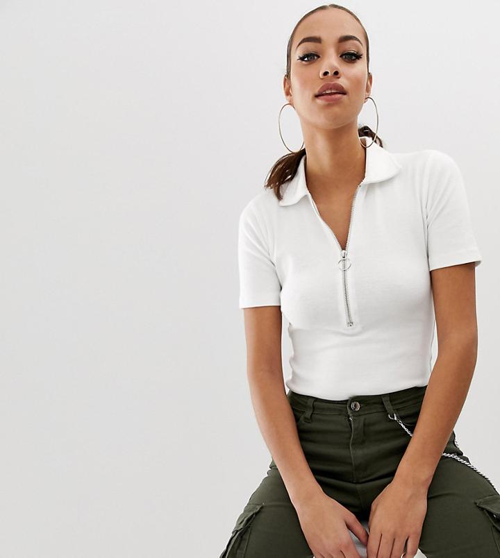 Missguided Ribbed Zip Front Turtleneck Body In White - White