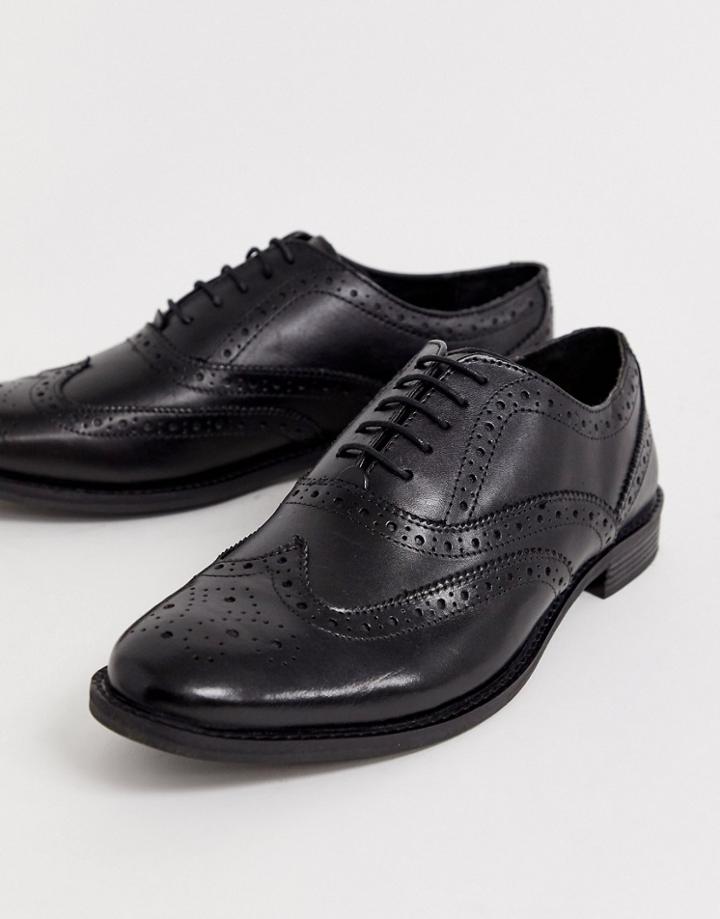 Asos Design Brogue Shoes In Black Leather