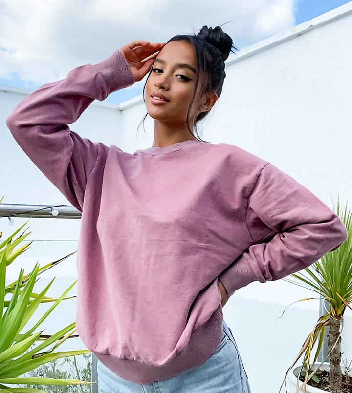 Asos Design Petite Oversized Washed Sweatshirt In Blush-pink