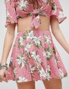 Kiss The Sky Mini Skirt In Floral Gingham Two-piece-red