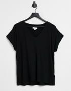 Warehouse Woven Mix V Neck T-shirt In Black