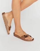 Birkenstock Madrid Metallic Narrow Fit Slide Flat Sandals - Copper