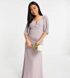 Tfnc Petite Bridesmaid Sweetheart Neck Flutter Sleeve Maxi Dress In Lilac-grey