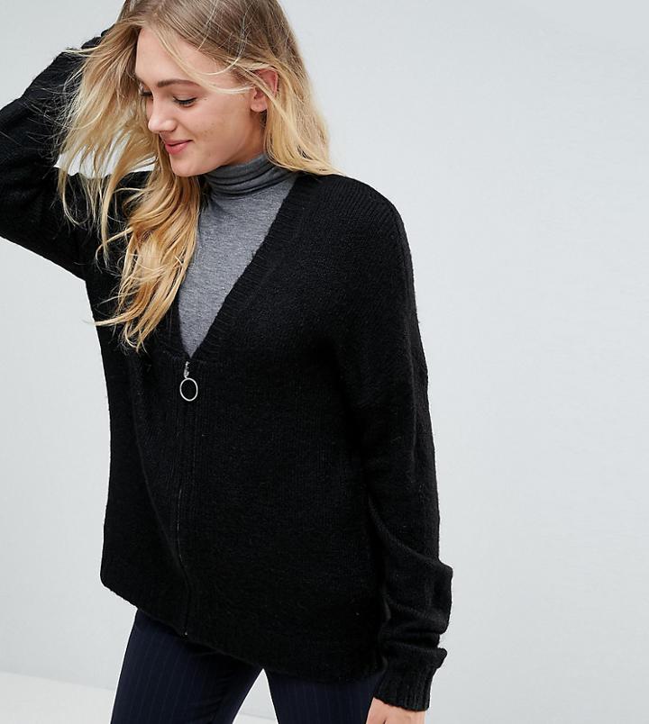 Asos Tall Oversized Cardigan With Zip Front - Black