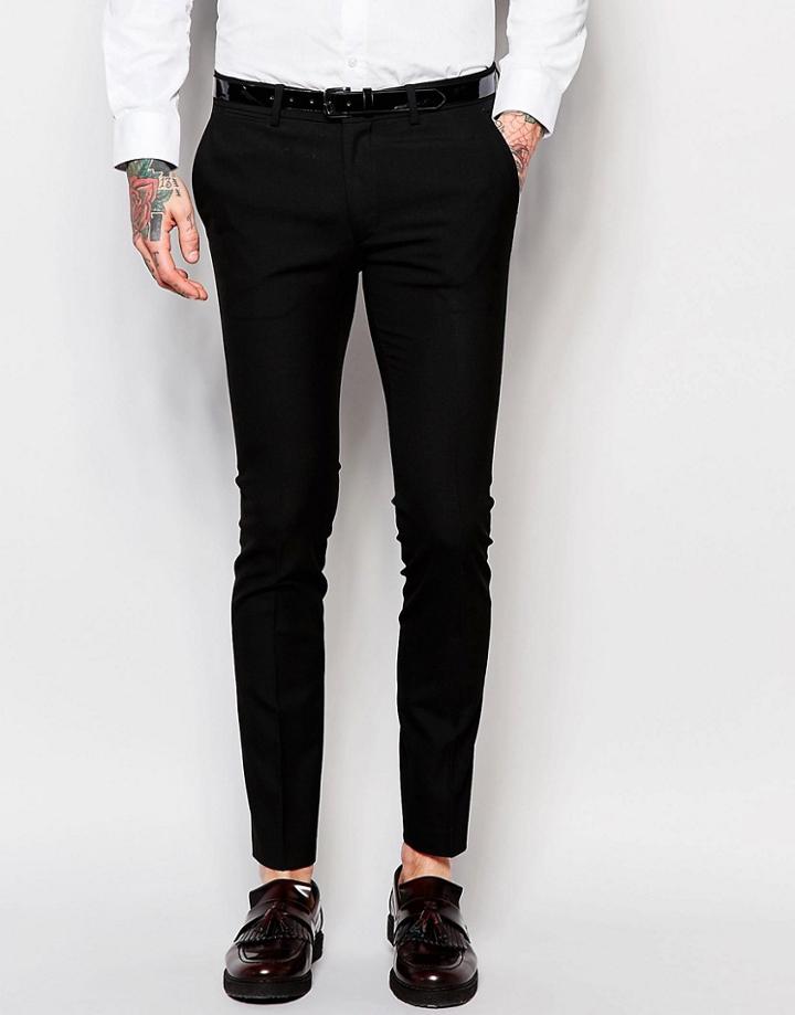 Asos Super Skinny Suit Trousers In Black - Black