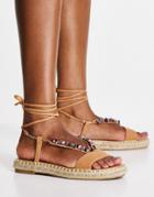 Asos Design Jukebox Beaded Two Part Espadrilles In Tan-brown