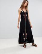 Surf Gypsy Embroidered Maxi Beach Dress - Black