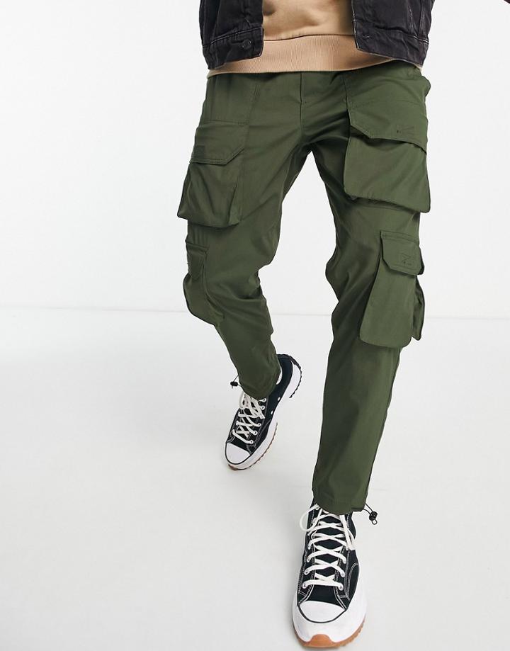 Jack & Jones Intelligence Wide Leg Technical Cargo Pants In Olive-green