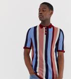 Asos Design Tall Knitted Vertical Stripe Polo T-shirt - Multi