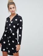 Influence Shirt Dress In Polka Dot Print With Tie Waist-black
