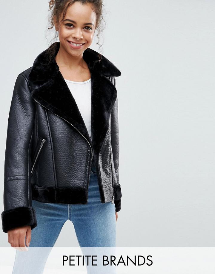 Miss Selfridge Petitie Aviator Jacket - Black